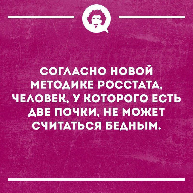 __ СОГЛАСНО НОВОЙ МЕТОДИКЕ РОССТАТА ЧЕЛОВЕК У КОТОРОГО ЕСТЬ АВЕ ПОЧКИ НЕ МОЖЕТ СЧИТАТЬСЯ БЕДНЫМ