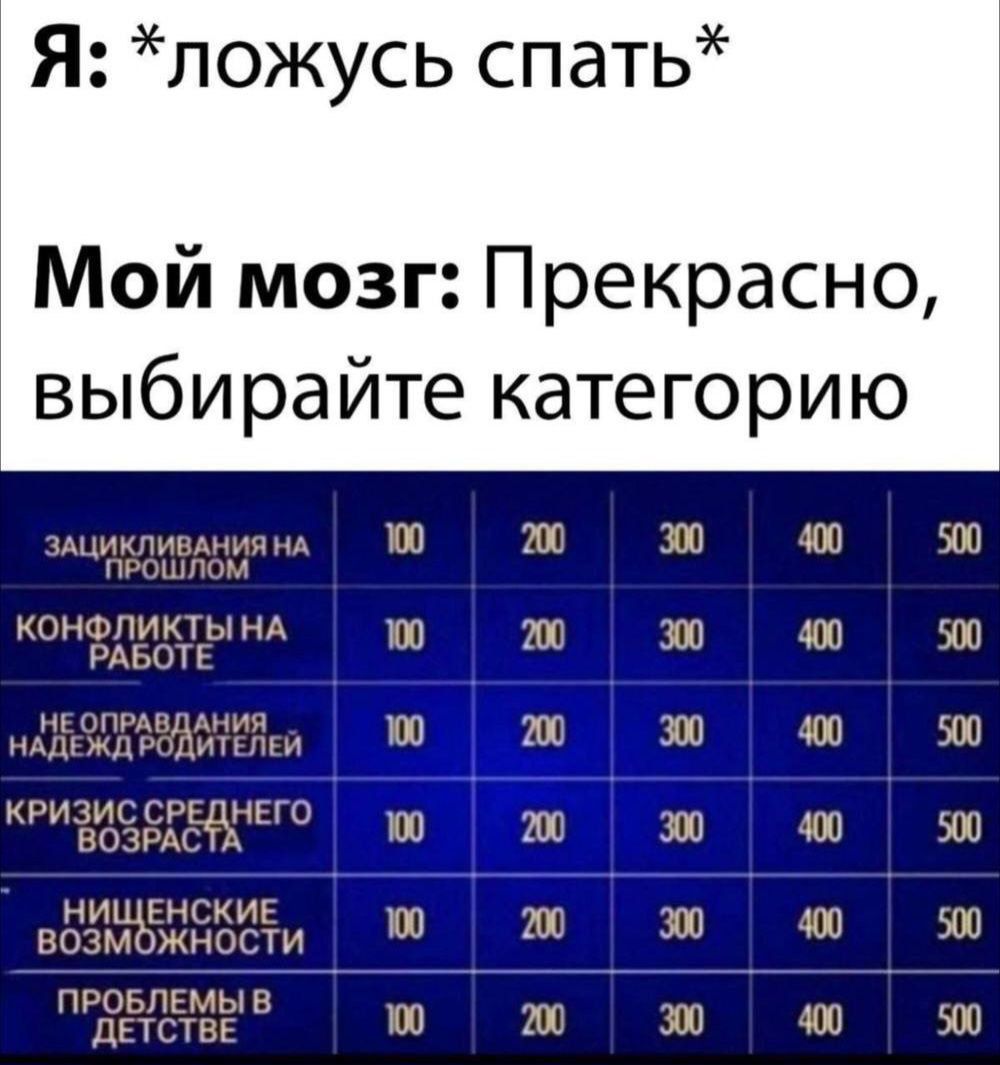 Я ложусь спать Мой мозг Прекрасно выбирайте категорию