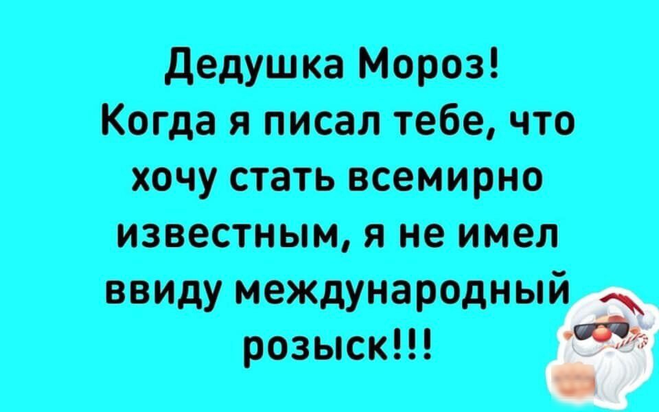 дедушка Мороз Когда я писал тебе что хочу стать всемирно известным я не имел ввиду международный розыск