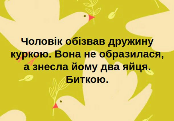 Чоловік обізвав дружину куркою Вона не образилася знесла йому два яйця Биткою