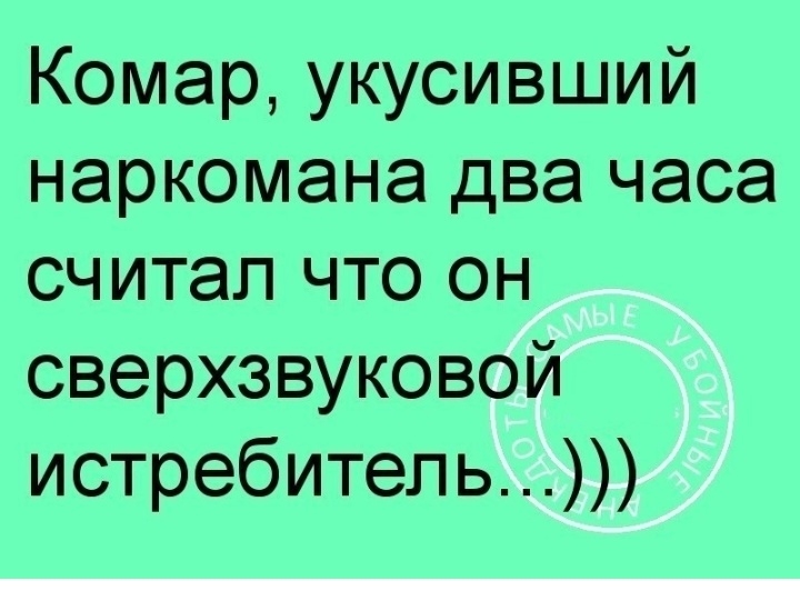 Комар укусивший наркомана два часа считал что он сверхзвуковой истребитель