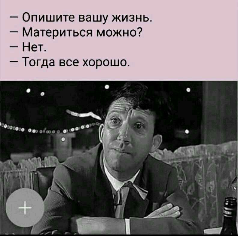 Опишите вашу жизнь Материться можно Нет Тогда все хорошо