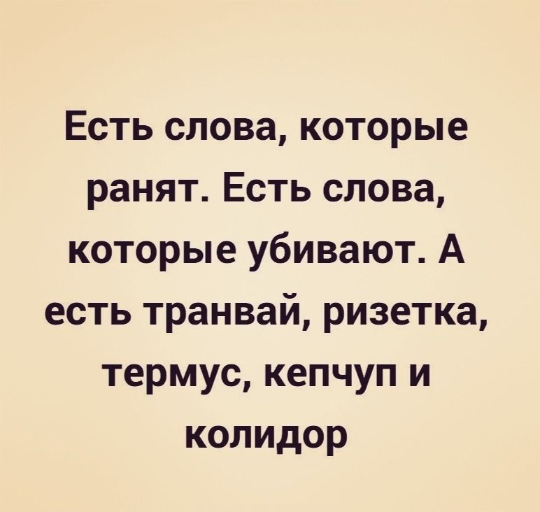 Есть слова которые ранят Есть слова которые убивают А есть транвай ризетка термус кепчуп и колидор
