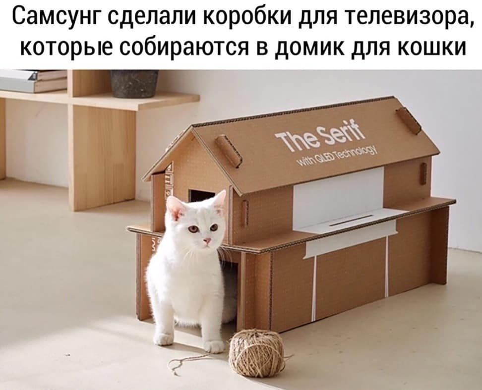 СЗМСУНГ сделали КОРОбКИ дЛЯ ТЕЛЕВИЗОРЭ КОТОРЫЕ СОбИРдЮТСЯ В дОМИК дЛЯ КОШКИ