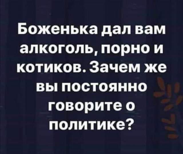 Боженька дал вам алкоголь порно и котиков Зачем же вы постоянно говорите о политике
