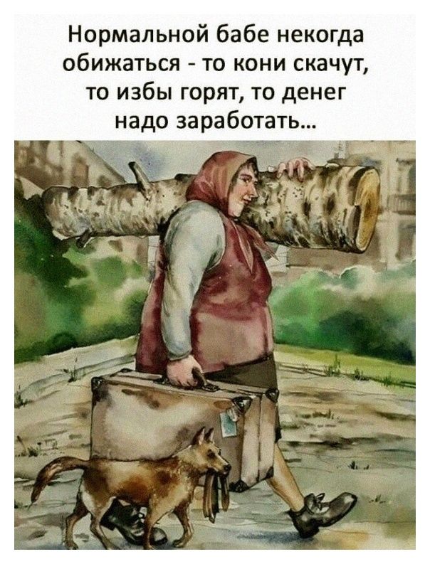 Нормальной бабе некогда обижаться то кони скачут то избы горят то денег надо заработат