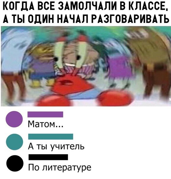 КОГДА ВСЕ ЗАМОЛЧАЛИ В КЛАССЕ А ТЫ ОДИН НАЧАЛ РАЗГОВАРИВАТЬ Матем А ты _учитель По литературе