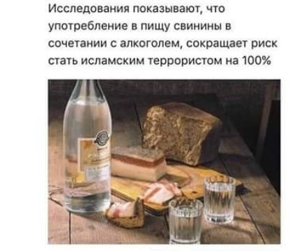 Исследования показывать что употребление в пищу свинины в сочеании алкоголем сокращает писк гнать исламским террористом на 1007