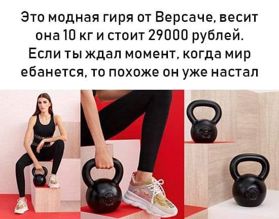 Это модная гиря от Версаче весит она 10 кг и стоит 29000 рублей Если ты ждал момент когда мир ебанется то похоже он уже настал