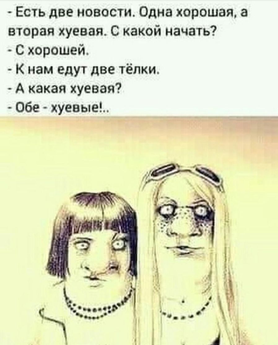 Есть две новости Одна хорошая а вторая хуевая С какой начать С хорошей К нам едут две тёлки А какая хуевая Обе хуевые