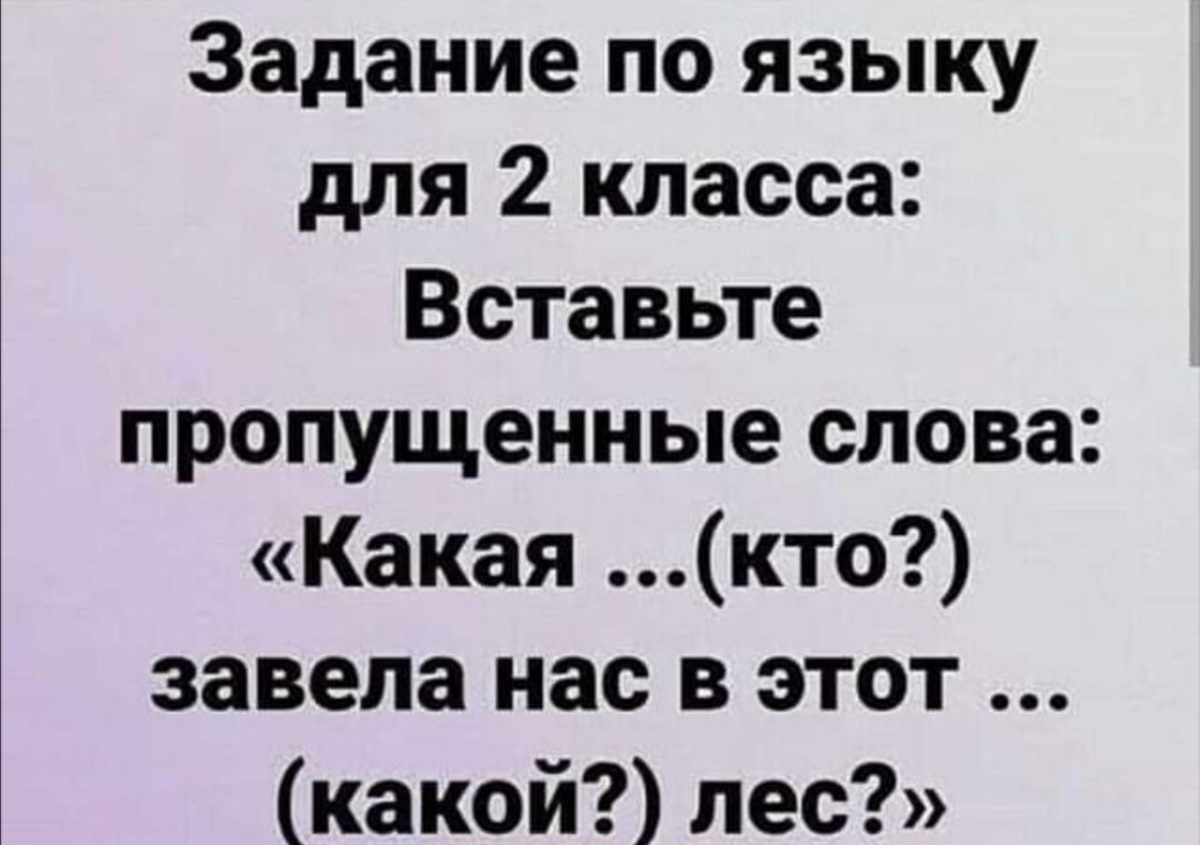 Задание по языку для 2 класса Вставьте пропущенные слова Какая кто завела нас в этот какой лес
