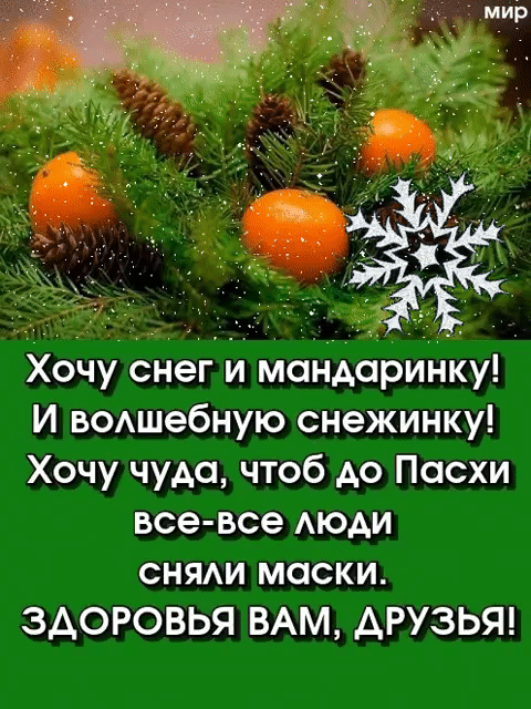 мир _ Хочу снег и мандаринку И вошебную снежинку Хочу чудо чтоб до Пасхи все все АЮАИ сняди маски ЗДОРОВЬЯ ВАМ АРУЗЬЯ