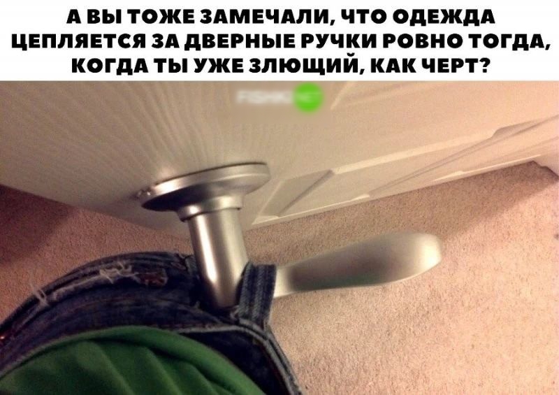А ВЫ ТОЖЕ ЗАМЕЧАЛИ ЧТО ОдЕЖдА ЦЕППЯЕТСЯ ЗА дВЕРНЫЕ РУЧКИ РОВНО ТОГДА КОГДА ТЫ УЖЕ 3ЛЮЩИИ КАК ЧЕРТ