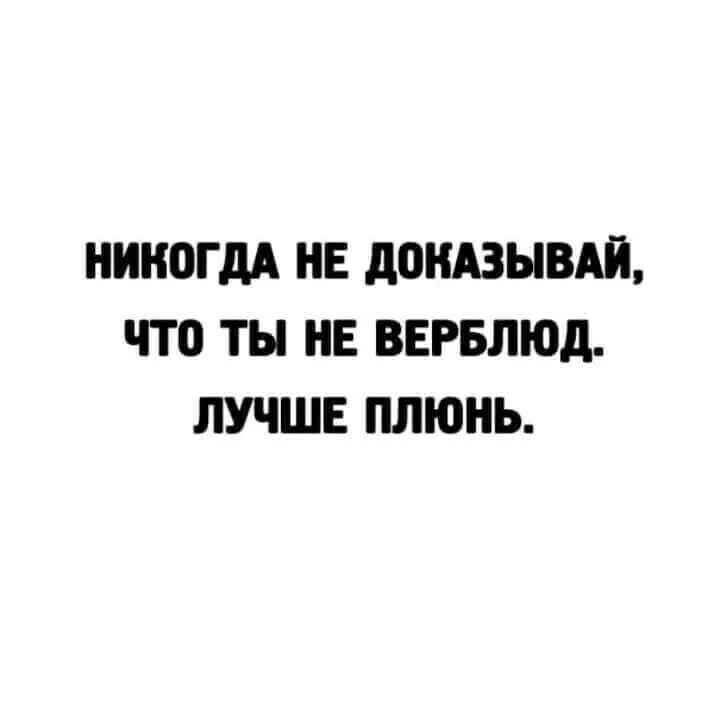 НИКОГДА НЕ дОНАЗЫВАЙ ЧТО ТЫ НЕ ВЕРБЛЮд ЛУЧШЕ ПЛЮНЬ