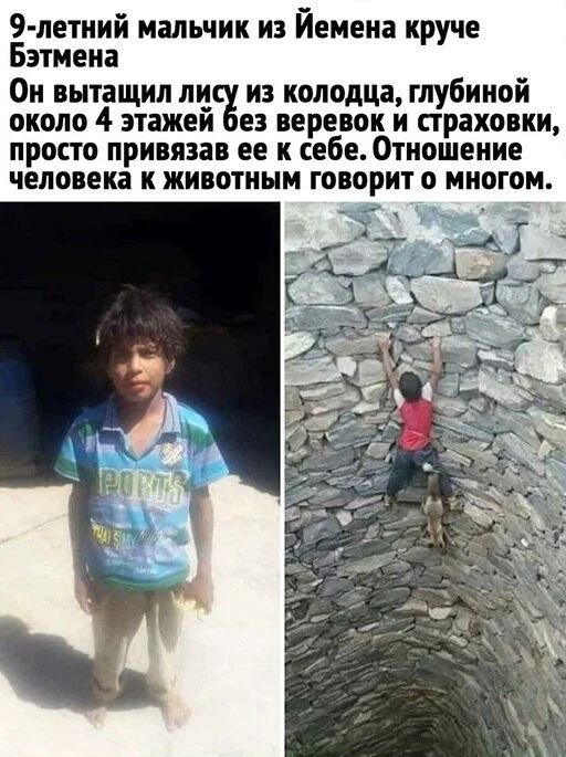 9 летний мальчик из Йемена круче Бэтмена Он вытащил ли из колодца глубиной около 4 этажеи ез веревок и страховки просто привязав ее к себе Отношение