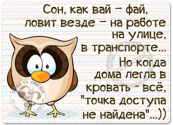 Сон, как вай-фай, ловит везде – на работе, на улице, в транспорте... Но когда дома легла в кровать – всё, 