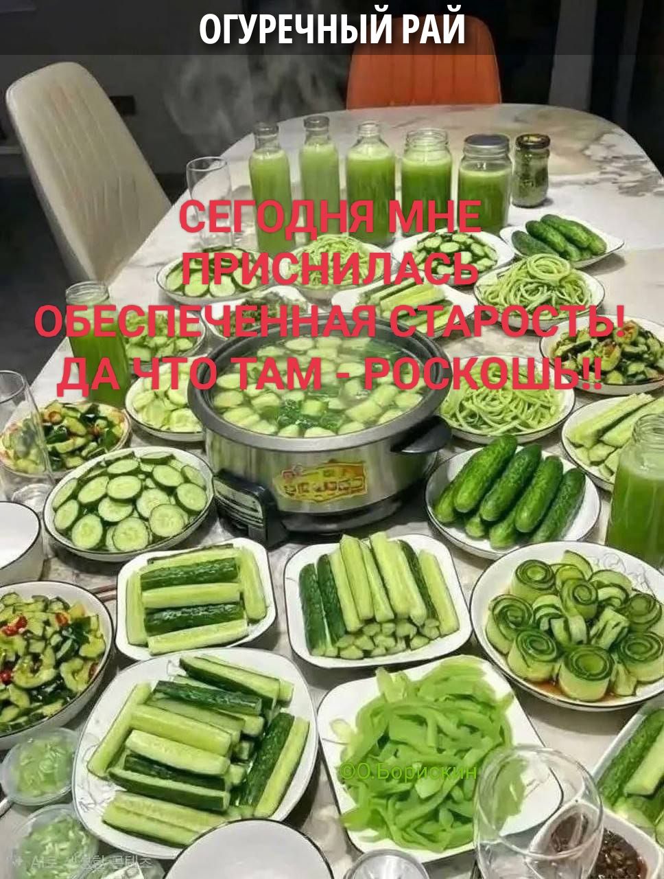 ОГУРЕЧНЫЙ РАЙ
СЕГОДНЯ МНЕ ПРИСНИЛАСЬ ОБЕСПЕЧЕННАЯ СТАРОСТЬ ДА ЧТО ТАМ - РОСКОШЬ!
