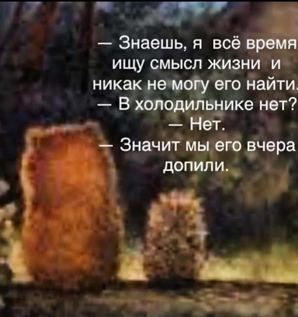 т Знаешь я всё в ищу смысл жизни и никак мечи его найти В ХОЁИРЗТ внике нет 1 Значит мьігего вчера А 1 и