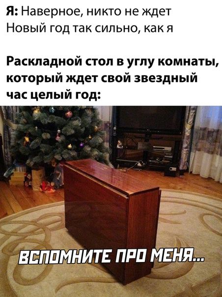 Я Наверное никто не ждет Новый год так сильно как я Раскладной стол в углу комнаты который ждет свой звездный час целый год ВЕППМНИТЕ ПРП МЕНЯ