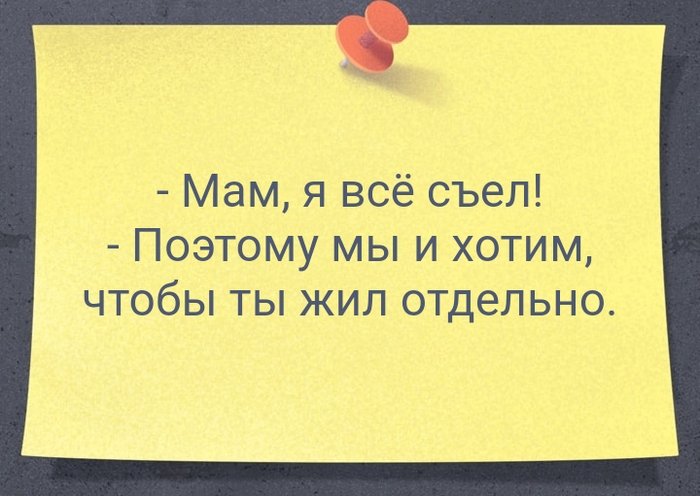 Мам я всё съел ПОЭТОМУ МЫ И ХОТИМ ЧТОбЫ ТЫ ЖИЛ отдельно