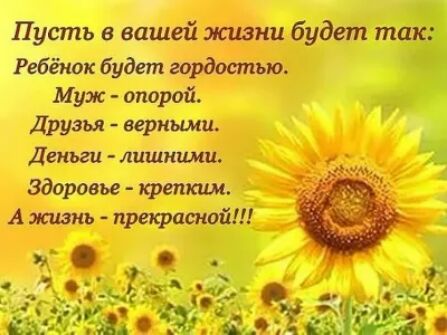 Пусть в вашей атаки будет Ребёнок будет гордостью Муж опорой Друзья пришли Деньги лишними Здоровье ігрепмш А хшзкь прикрашой и
