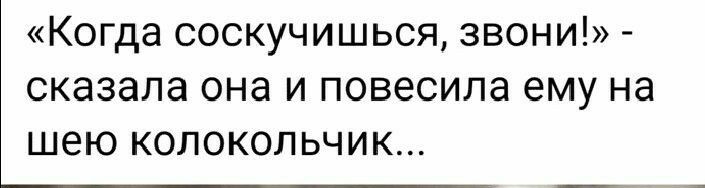 Когда соскучишься звони сказала она и повесила ему на шею колокольчик