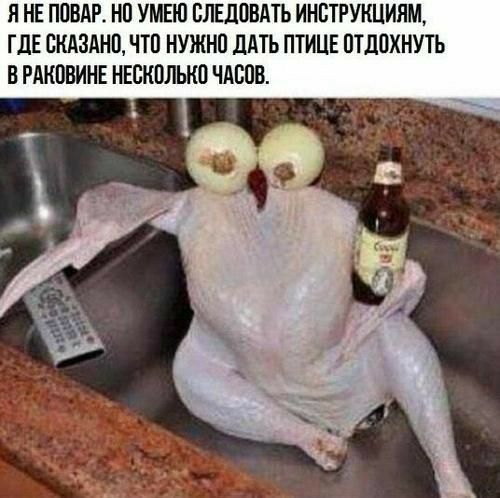 Я НЕ ПОВАР НО УМЕЮ СЛЕДОВАТЬ ИНВТРУКЦИЯМ ГДЕ СКАЗАНО ЧТО НУЖНО ЛАТЬ ПТИЦЕ ОТДОХНУТЬ В РАКОВИНЕ НЕСКОЛЬКО ЧАСОВ