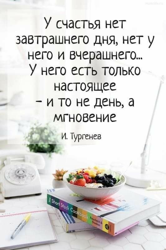У счастья нет завтрашнего дня нет у него и вчерашнего У него есть только настоящее _ и то не день а мгновение И Тургенев