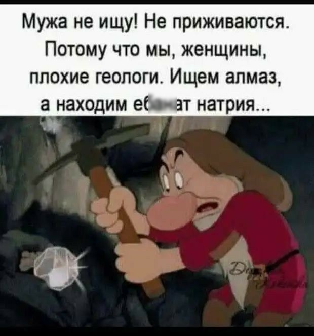 Мужа не ищу Не приживаются Потому что мы женщины плохие геологи Ищем алмаз а находим еевт натрия
