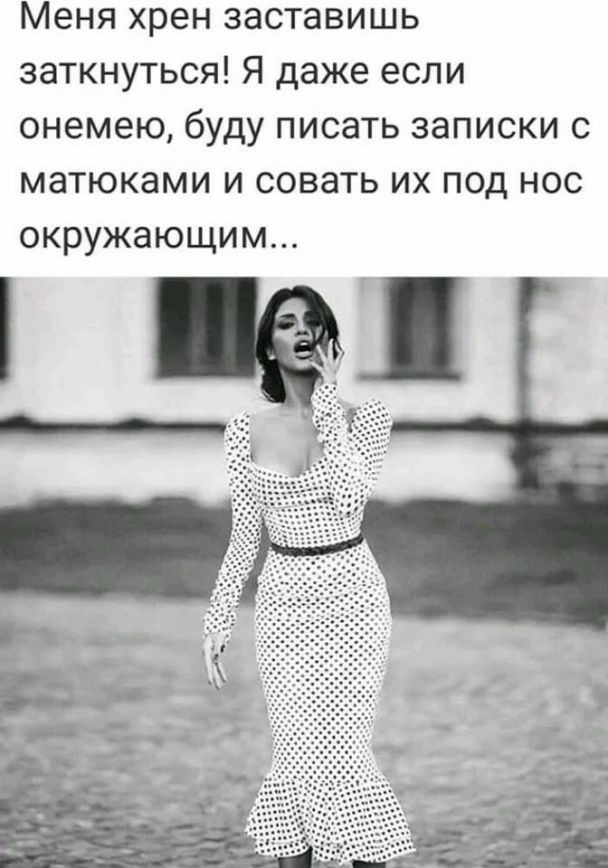 Меня хрен заставишь заткнуться Я даже если онемею буду писать записки о матюками и совать их под нос окружающим