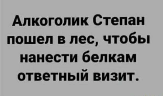 Алкоголик Степан пошел в лес чтобы нанести белкам ответный визит