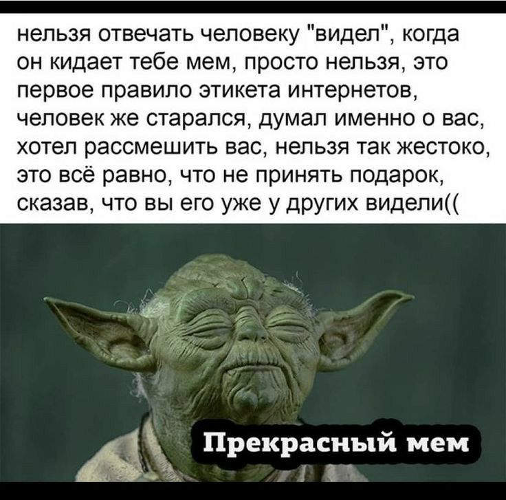 нельзя отвечать человеку видел когда он кидает тебе мем просто нельзя это первое правило этикета интернетов человек же старался думал именно о вас хотел рассмешить вас нельзя так жестоко это всё равно что не принять подарок сказав что вы его уже у других видели 1З Прекрасный мем