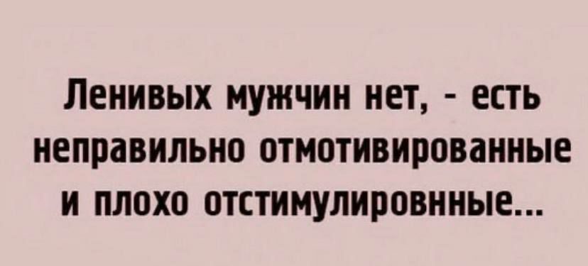 ЛЕНИВЫХ МУЖЧИН НЕТ ЕСТЬ неправильно птмотивированные И ПЛ0Х0 ОТСТИМУЛИПОВННЫЕ