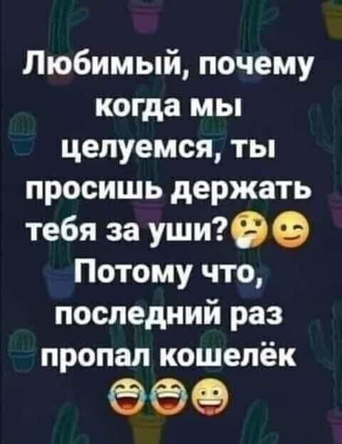 Любимый почему когда мы целуемся ты просишь держать тебя за ушиее Потому что последний раз пропал кошелёк