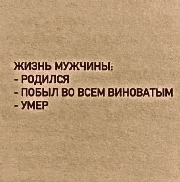 жизнь мужчиньь родился повыл во всвм виновдтым умер