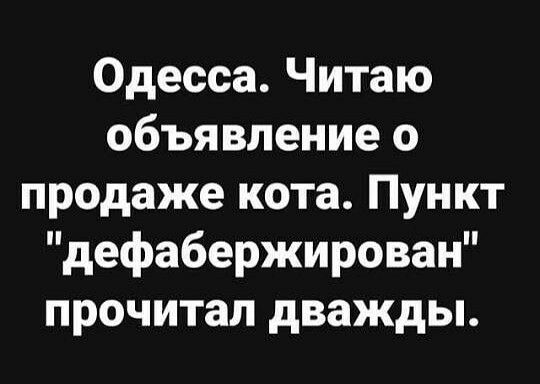 Одесса Читаю объявление о продаже кота Пункт дефабержирован прочитал дважды