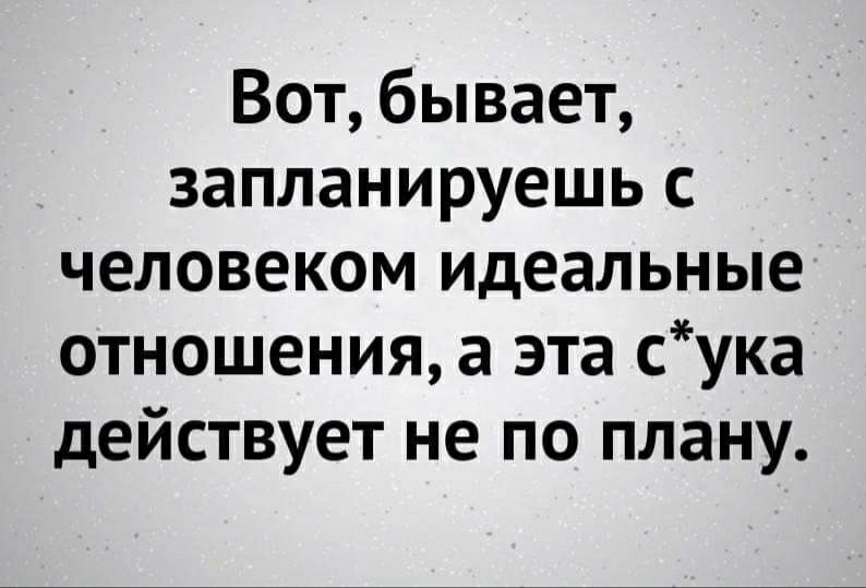 Вот бывает запланируешь с человеком идеальные отношения а эта сука действует не по плану