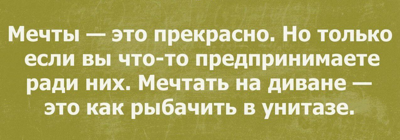 Мечты это прекрасно Но только если вы что то предпринимаете ради них Мечтать на диване это как рыбачить в унитазе