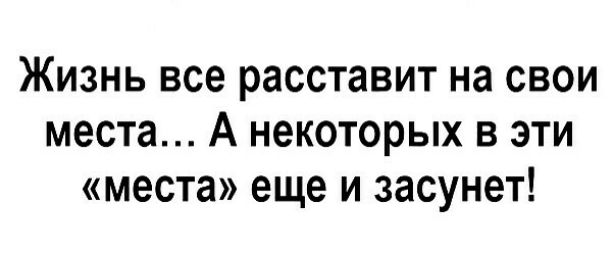 Жизнь все расставит на свои места А некоторых в эти места еще и засунет