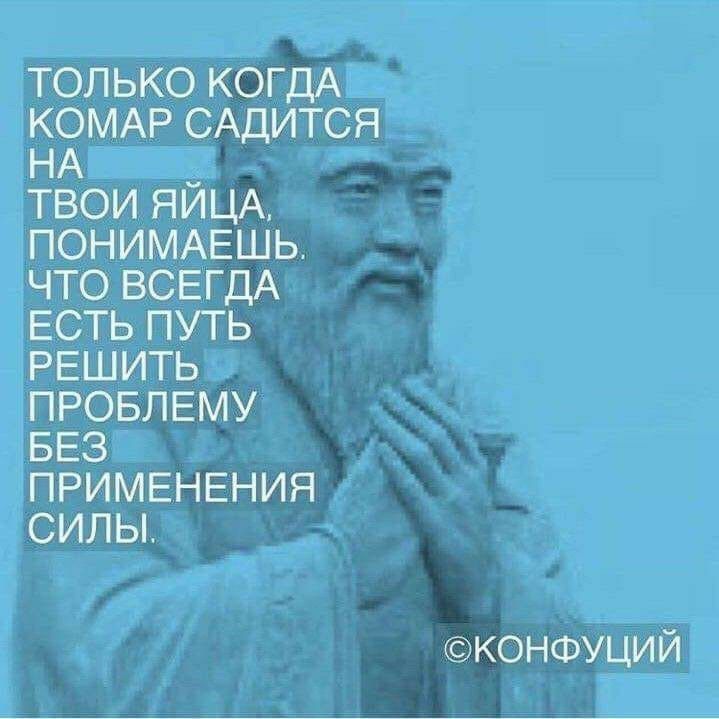 ТОЛЬКО КОГДА БЗМАР САДИТСЯ ТВОИ ЯИЦА ПОНИМАЕШЬ ЧТО ВСЕГДА ЕСТЬ ПУТЬ РЕШИТЬ ПРОБЛЕМУ БЕЗ ПРИМЕНЕНИЯ СИЛЫ КОНФУЦИЙ