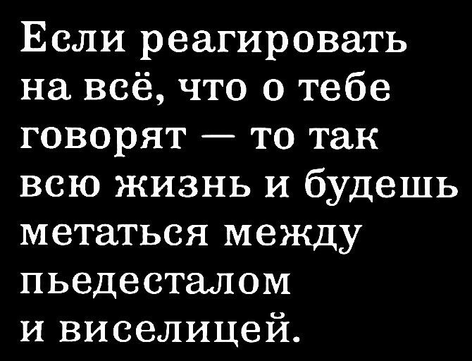 Если реагировать на всё что о тебе говорят то так всю жизнь и будешь метаться между пьедесталом и виселицей