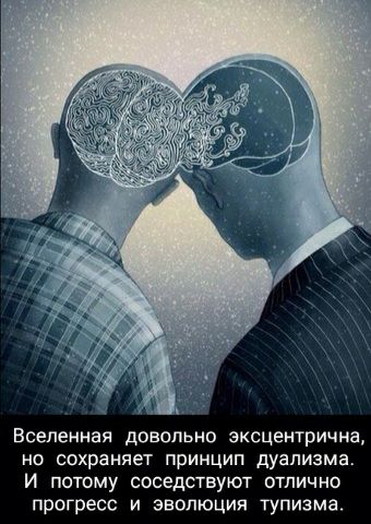 Вселенная довольно эксцентрична но сохраняет принцип дуализма И потому соседствуют отлично прогресс и эволЮции тупизма