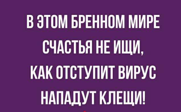 В ЭТОМ БРЕННОМ МИРЕ СЧАСТЬЯ НЕ ИЩИ КАК ОТВТУПИТ ВИРУС НАПАДУТ КЛЕЩИ