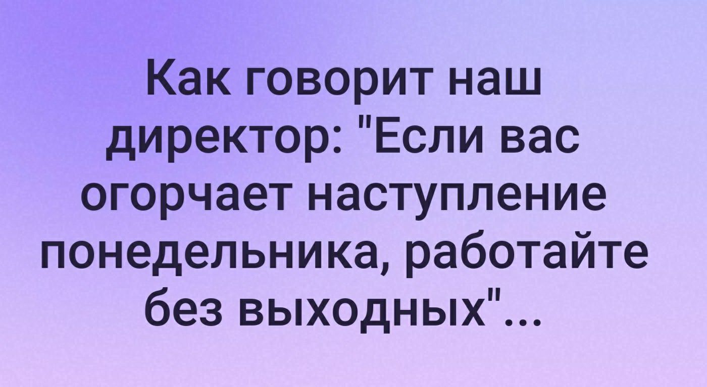 Как говорит наш директор Если вас огорчает наступление понедельника работайте без выходных