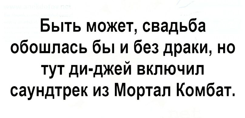 Быть может свадьба обошлась бы и без драки но тут ди джей включил саундтрек из Мортап Комбат