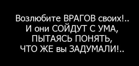 Возлюбите врагов своих!.. И они сойдут с ума, пытаясь понять, что же вы задумали!..