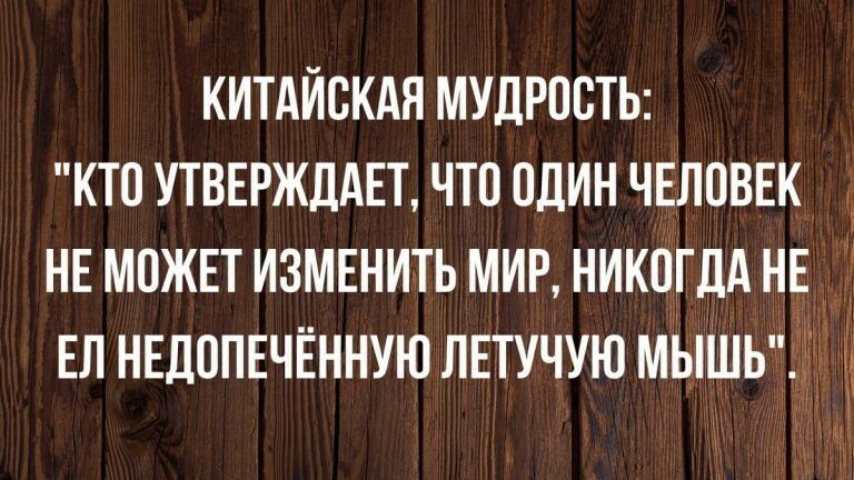 КИТАЙСКАЯ МУДРОСТЬ КТО УТВЕРЖДАЕТ ЧТО ОДИН ЧЕЛОВЕК НЕ МОЖЕТ ИЗМЕНИТЬ МИР НИКОГДА НЕ ЕЛ НЕДОПЕЧЁННУЮ ЛЕТУЧУЮ МЫШЬАИ А Т
