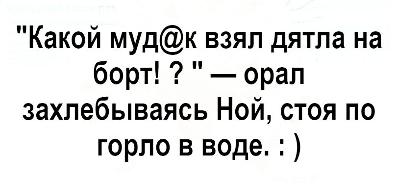 Какой мудк взял дятла на борт орал захлебываясь Ной стоя по горло в воде