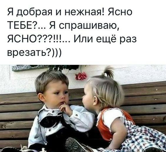 Я добрая и нежная Ясно ТЕБЕ Я спрашиваю ЯСНО Или ещё раз врезать