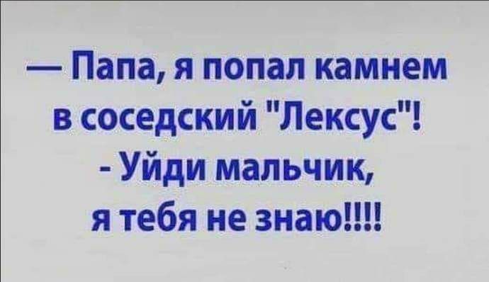 Папа я попал камнем в соседский Лексус Уйди мальчик я тебя не знаю